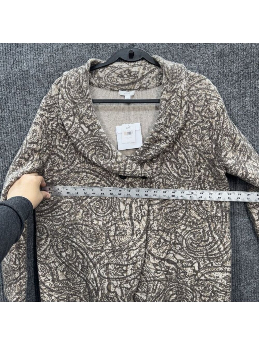 Pure Jill Knit Cardigan Womens XL Tan Paisley Curved Front Shawl Collar J Jill - Picture 7 of 8